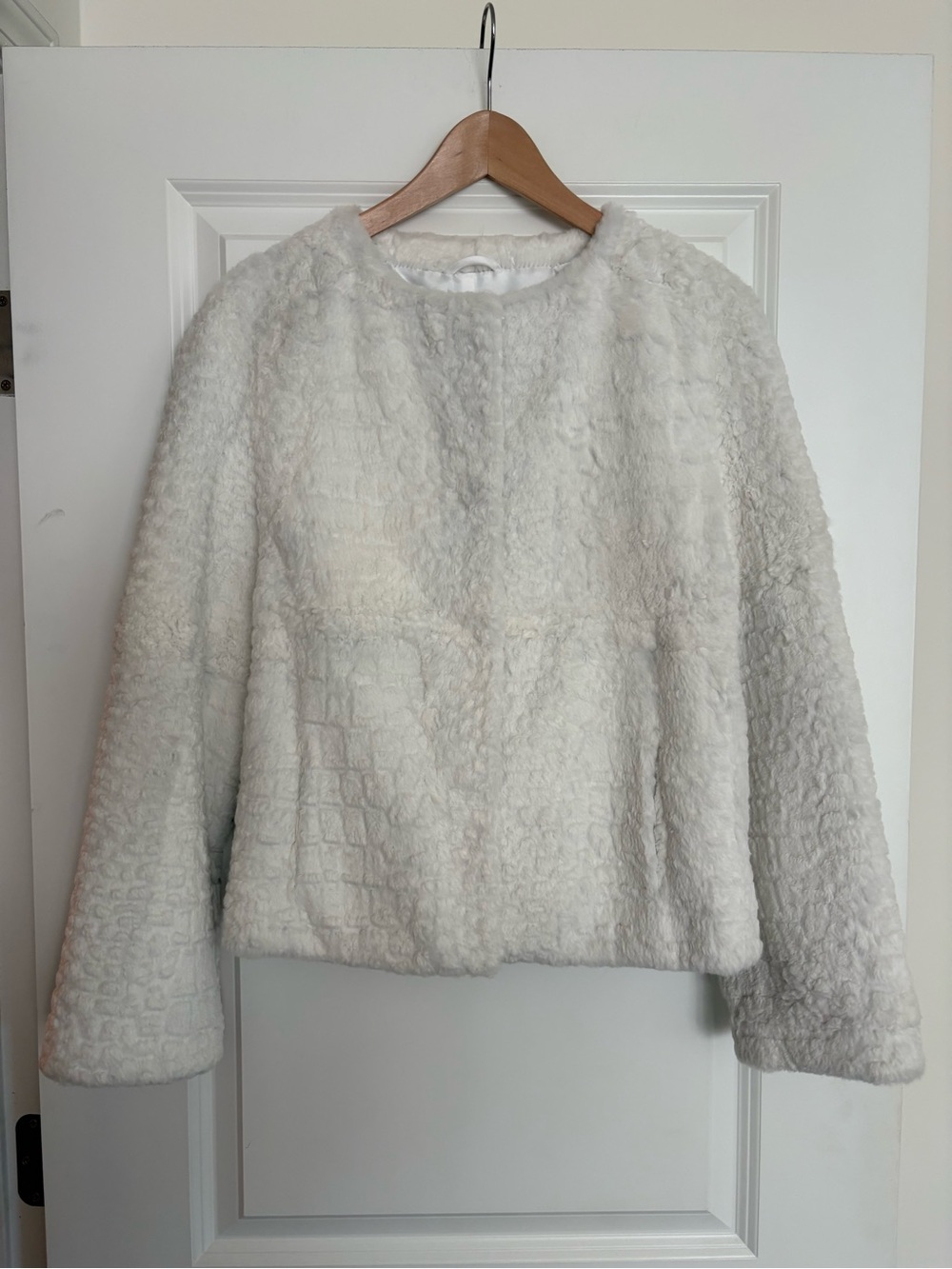 Trilogy(Michael McCollom) White Real Rabbit Fur Tiered Luxury Jacket S